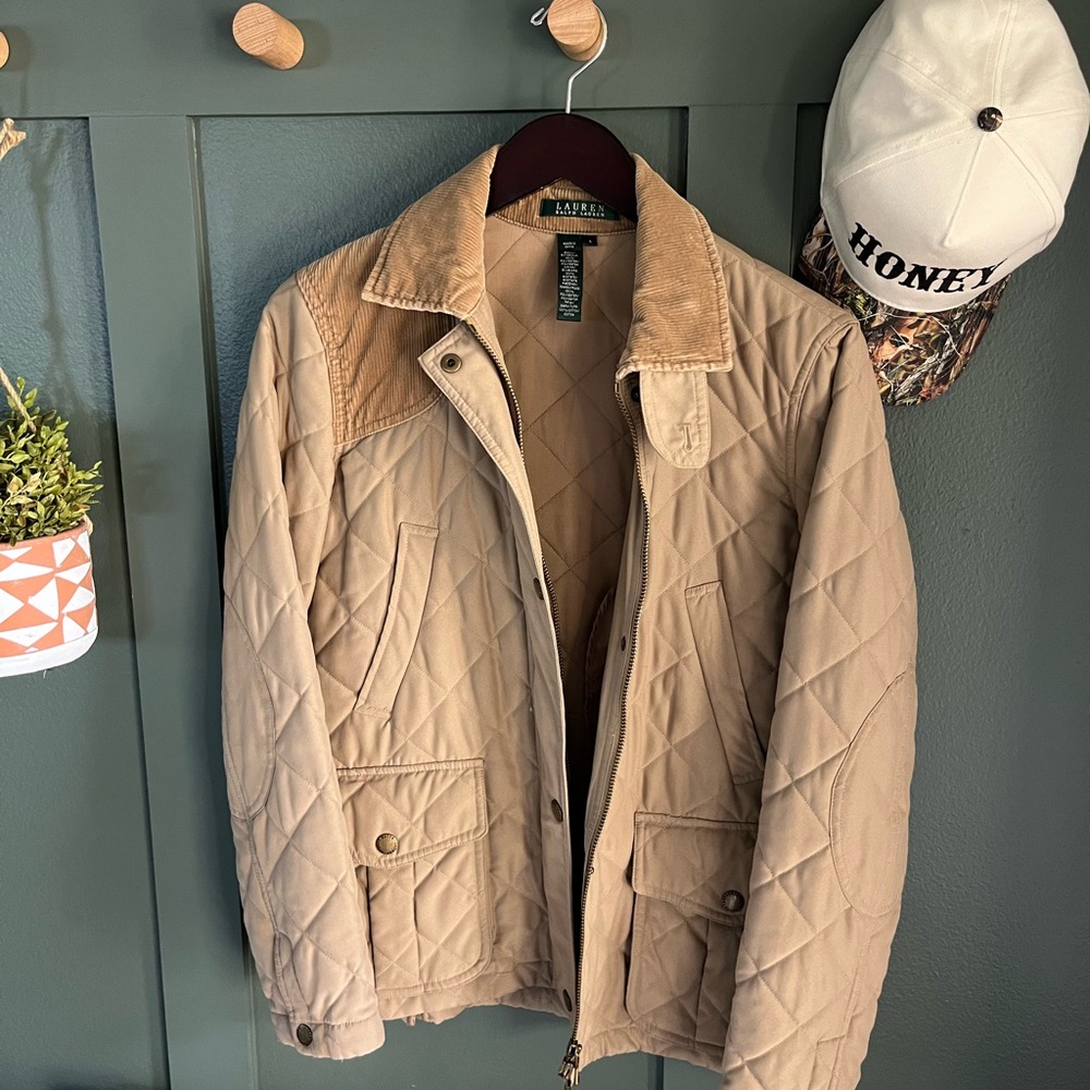 Lauren Ralph Lauren Quilted Utility Jacket with Corduroy Collar - Size Small